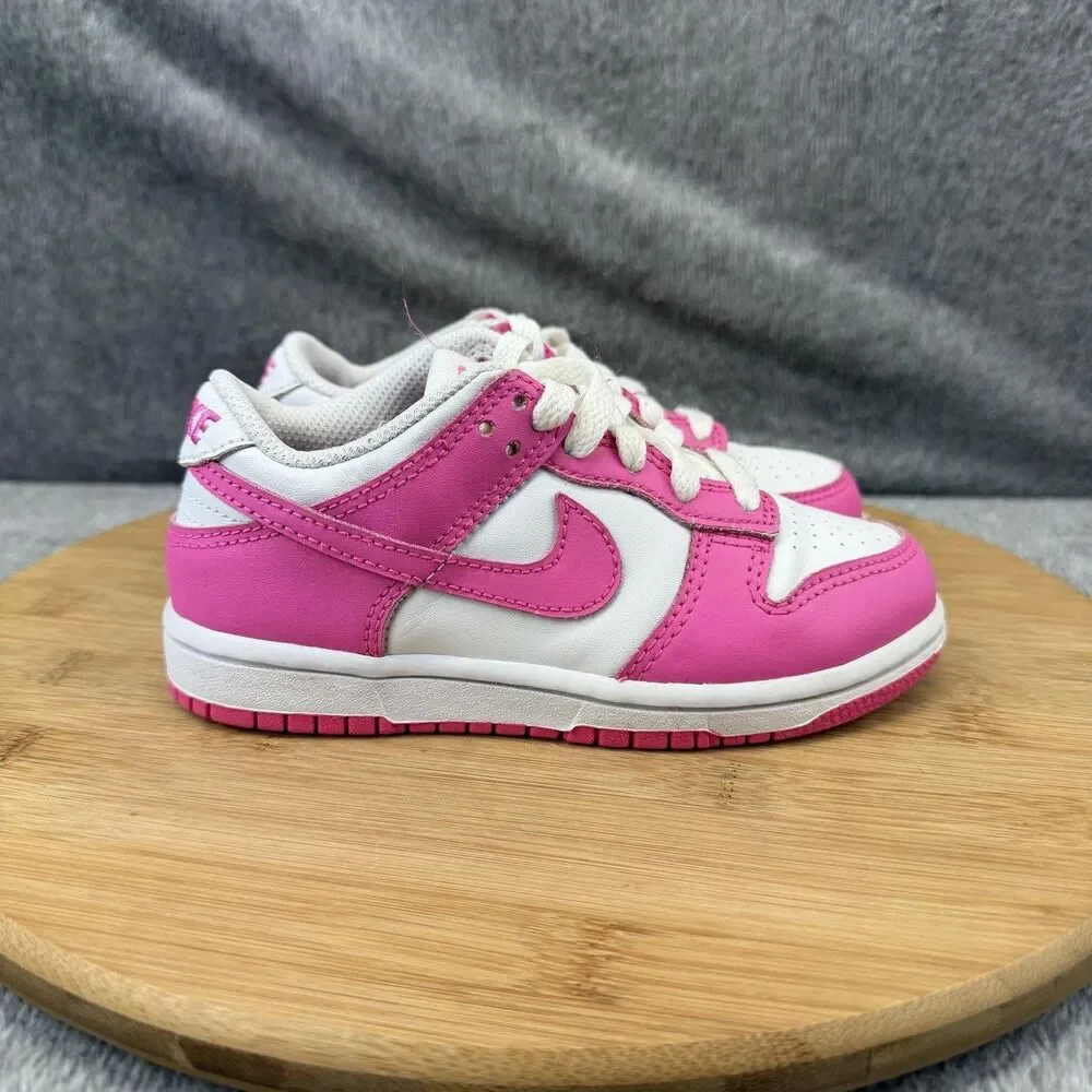 Nike Dunk Low Shoes Boys Size 11C Pink White Casual Sneakers Toddler FB9108-102